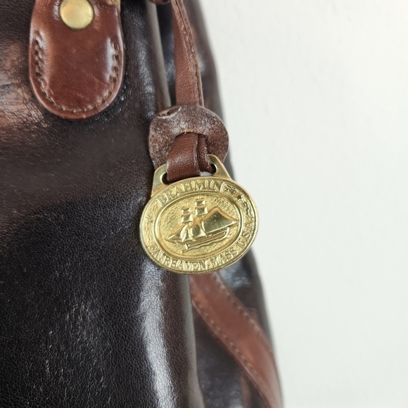 Brahmin Vintage Leather Shoulder Bag Brown Black With Hang Tag - Picture 11 of 11
